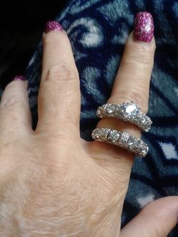 Chunky bridal set size 8 genuine 925 sterling silver with cubic zirconias