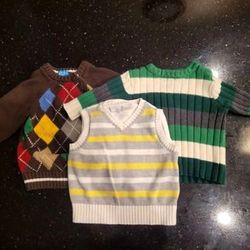 Lot Of 3, Size 6-9 Baby Boy Knitted Sweaters And Vest Diamonds And Stripes, The Children's Place