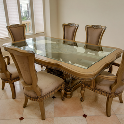 Baroque Glass-Top Dining Table Set – Good Condition, 6 Chairs - San Jose, CA