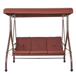 3-Seat Patio Swing Chair, Converting Canopy Swing, Outdoor Patio Porch with Adjustable Canopy, Removable Thick Cushion and Alloy Steel Frame, for Balc