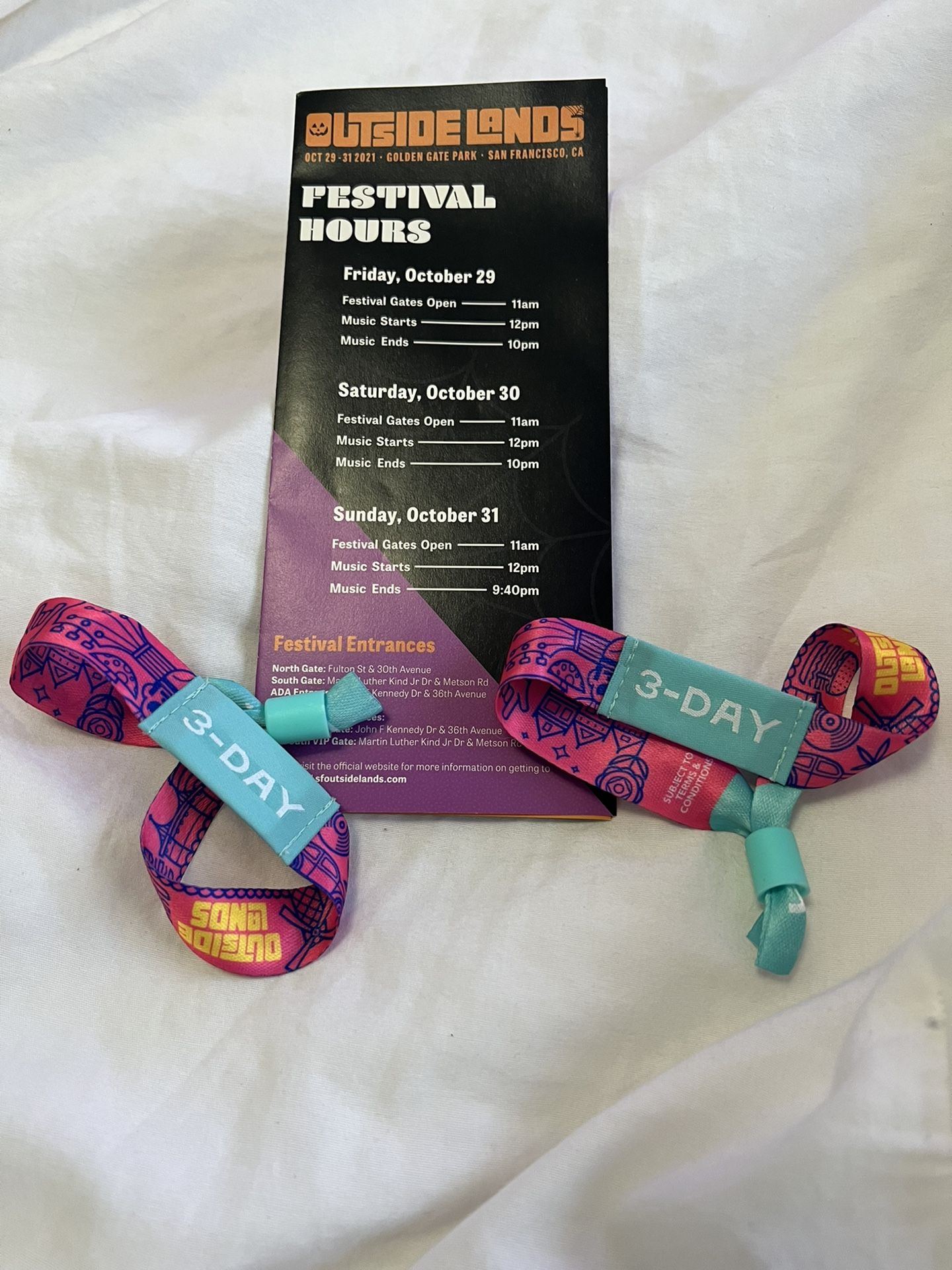 Two 3 Day outsidelands Wristbands Saturday And Sunday Access