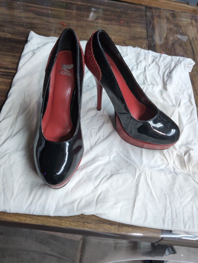 Wine Red And Black Stripper Heels