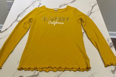 Old Navy Girls XL (14-16) Mustard Yellow Ribbed Long Sleeve Shirt | California Graphic Top