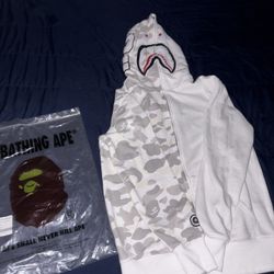 Bape Hoodie Size Large White And Camo 