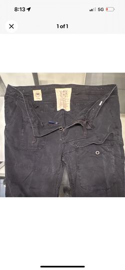 JET LAG Men's Cargo Pants Black Canvas Cotton Button Zip Pockets Regular