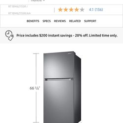 Samsung 18 cu. ft. Top Freezer Refrigerator with FlexZone™ and Ice Maker in Stainless Steel