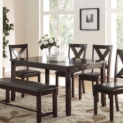 6PC Brown Dining Table Set 