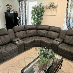 Dark Gray Sectional Sofa With Power Reclining Seats