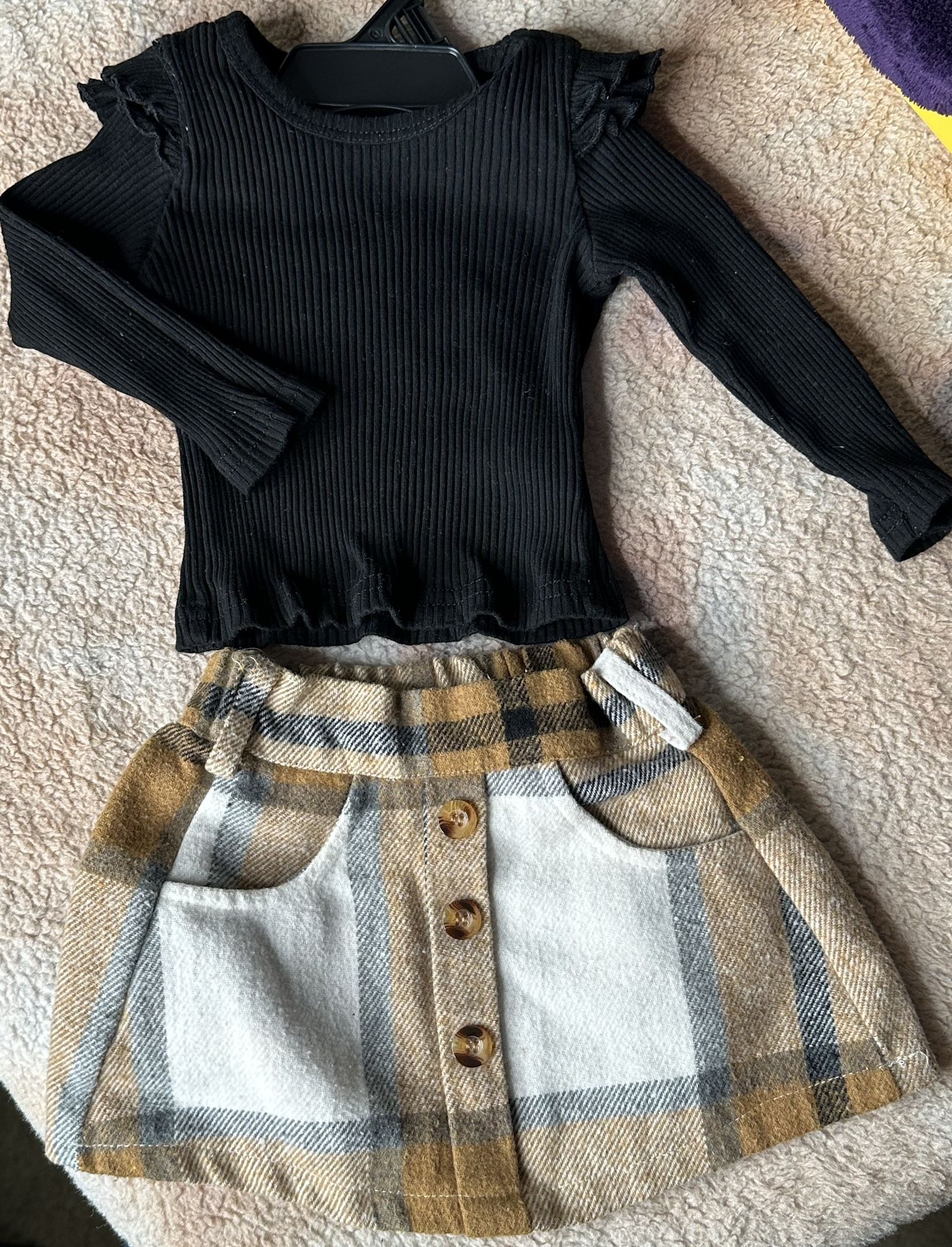 Black Ruffle Shirt And Plaid Skirt