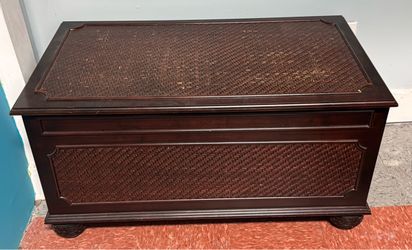 Dark Wood and Wicker Storage Chest