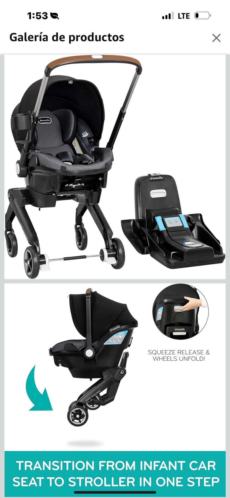 Shyft DualRide con almacenamiento Carryall Combo de asiento infantil para automóvil y cochecito (gris Boone)