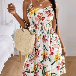 Floral Print Shirred Cami Dress