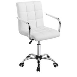 Yaheetech White Office Chair with Wheels and Armrests, Modern PU Leather Desk Chair, Mid-Back Adjustable Executive Chair, 360° Swivel $60