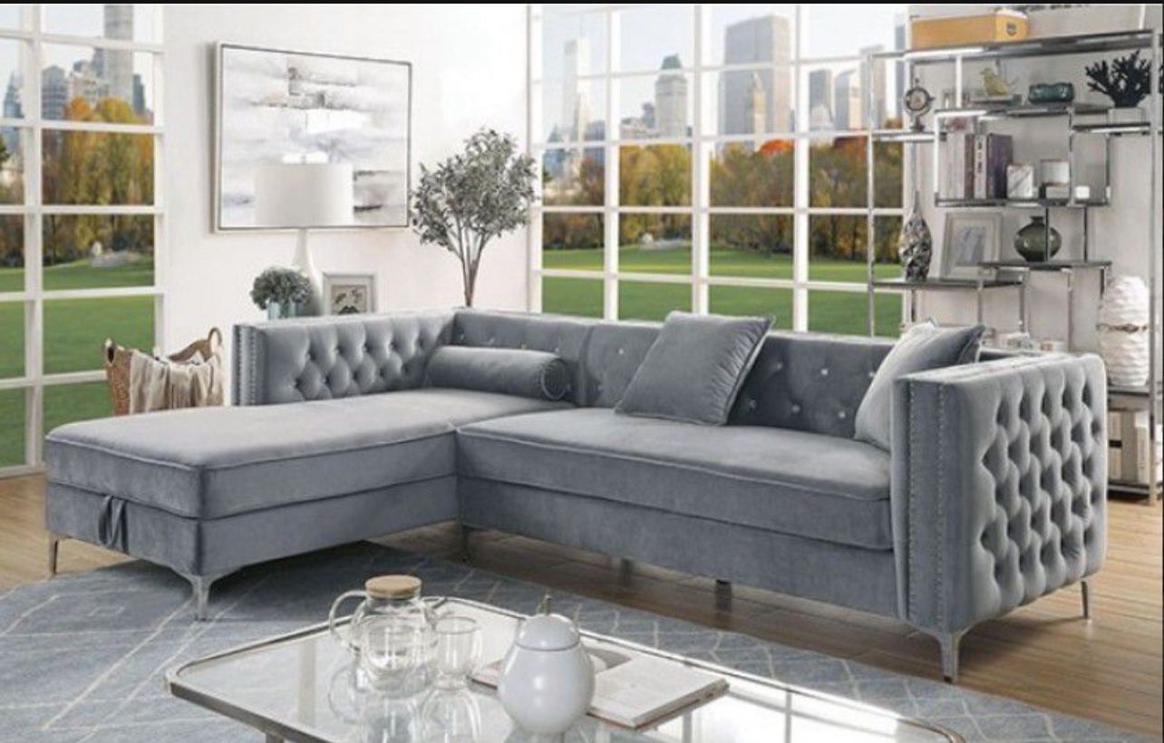 Brand New Plush Sectional Storage Sofa (Grey)