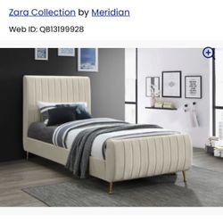 TWIN BED frame Beige Cream Upholstered Tufted