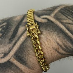 Plated Cuban Link Bracelet With Safety Clasp 