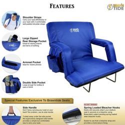 BLUE Steel Bleacher Hooks Pockets Reclining Back 2 Sizes Stadium Seats