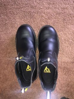 ACE Work Boots Slip-On Black Leather STEAL TOE size 9
