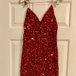 NWT size 8 Red Sequin Long Dress w/Split
