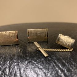 Vintage cuff links & tie clasp gold tone