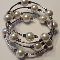 Pearl Wrap Silver Bracelet
