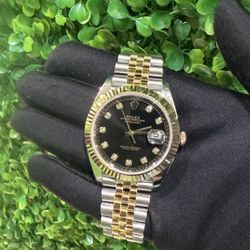 Rolex Datejust, 16333 Black Dial, Diamond Markers, Fluted Bezel, Two-tone Jubilee Bracelet, Watch & Box Only