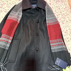 Brand New London Fog Women's Black  Breasted Peacoat Plaid Scarf Size Large