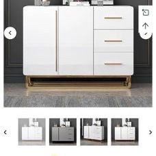 41" White Sideboard Nordic Buffet With Doors & Drawers & Adjustable Shelf In Small