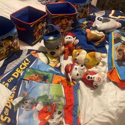 Paw Patrol Bedding , Bins And Talking Stuffies