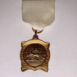 Vintage Bronze Marked Swimming Medal Double Swim, Nice!
