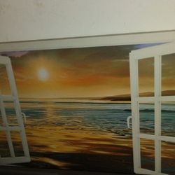 Wall Art Window View Of Orange Ocean Sunrise 