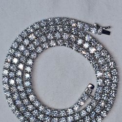 925 Sterling Silver Tennis Chain Necklace With Genuine Moissanite 24 In 4 MM 38 Grams 48  Carats 