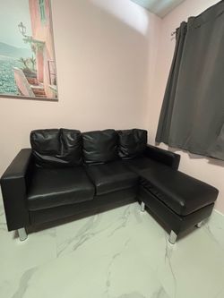 Black Faux Leather Sectional Sofa with Chaise