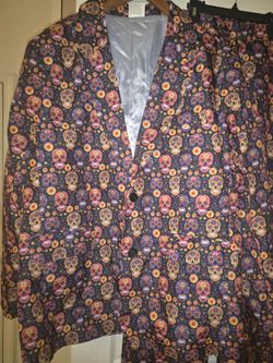 Sugar Skull 3 piece suit, jacket, pants and tie, size XL
