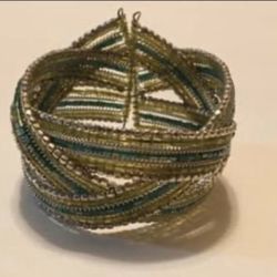 Beaded Wire Interwoven Cuff Bracelet Boho, Chic 1.5” Wide