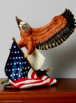 American Pride - Soaring Bald Eagle with American Flag" sculpture 15"×9.5"
