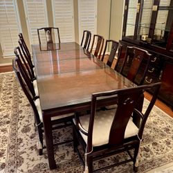 Oversized Traditional Formal Dining Room Table W/ 10 Chairs & China Cabinet 