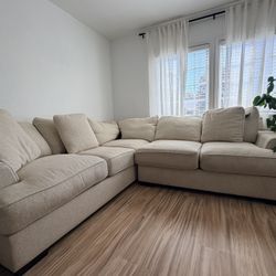 Large Hunt Brothers L-Shaped Sectional – Down/Feather Cushions – Oatmeal Beige