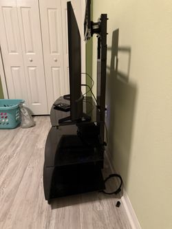 Beautiful Black Glass And Wood TV Stand.