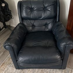 Black Leather Tufted Armchair