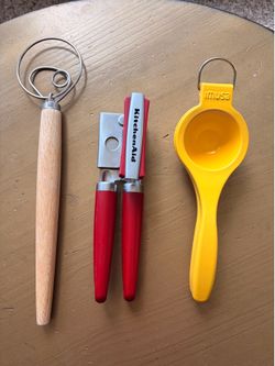 Can opener, lemon squeezer and dough maker