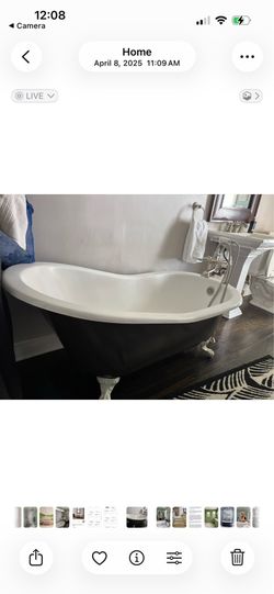61” Clawfoot Cast Iron Slipper Tub Dark Grey
