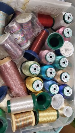 Metallic embroidery thread lot + embroidery floss bobbins lot