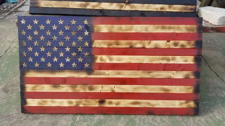 Hand carved Handmade Wood American Flag
