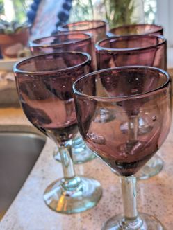 6 hand blown glass wine glasses