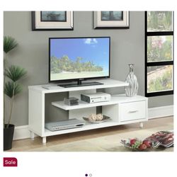 White asymmetrical TV Stand From Wayfair 