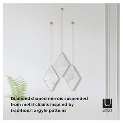 Umbra Dima Mirrors, Trio of Decorative Mirrors for Wall Decor, Apartment Décor/Wall Art, Copper, Diamond , 5 Sets Of 3 Available 