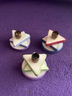 Vintage Ceramic Mini Candle Holders Geometric Triangle Set Retro Decor Small Candlestick Set