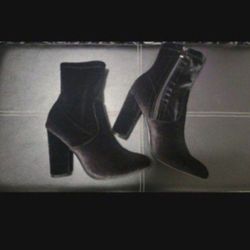 Black Velvet Heel Boots
