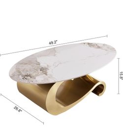 49.2-Inch Modern Oval Faux Marble Coffee Table with Sturdy Gold Metal Base
